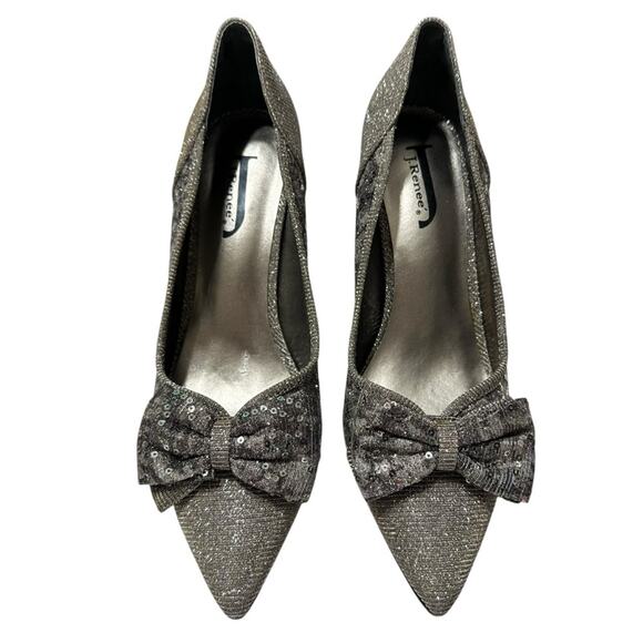 J.Renee Henretta Silver Sequin Bow Glitter Pointed Heels Size 9.5 Formal Wedding - Picture 14 of 15